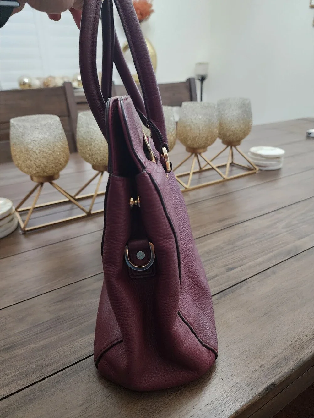Michael Kors Burgundy Pebbled Leather Tote with Gold Hardware